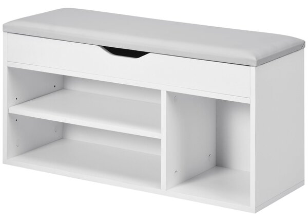 HOMCOM Botník se sedadlem, regály, zásuvkou a polstrováním, dvouúrovňový pro předsíně a haly, moderní, max. zatížení 120 kg, 80x30x43 cm, bílý | Aosom
