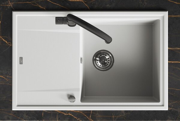 Laveo Megalo, 1-komorový granitový dřez 780x500x185 mm, bílá, LAV-SBE_611T