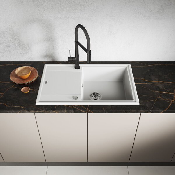 Laveo Megalo, 1-komorový granitový dřez 780x500x185 mm, bílá, LAV-SBE_611T
