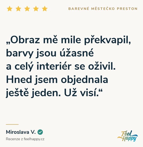 Obraz na plátně - Barevné městečko Preston FeelHappy.cz Rozměr obrazu (Šířka x Výška): 120 x 40 cm
