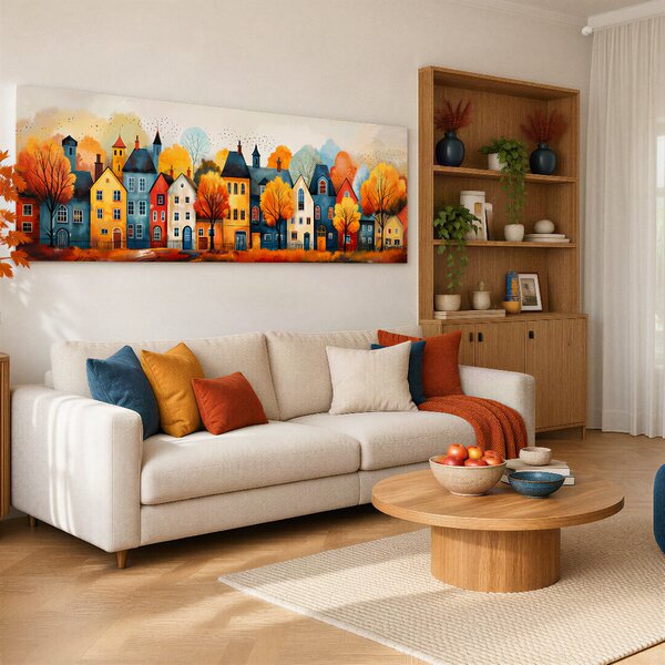 Obraz na plátně - Barevné městečko Preston FeelHappy.cz Rozměr obrazu (Šířka x Výška): 120 x 40 cm