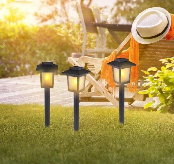 Globo 33577-3 solární svítidlo lucerna zapichovací, efekt ohně, 3 ks v balení LED 10x0,1W 1800K, včetne baterie 1xAAA 1,2V 200mAh Ni-Mh, IP44, černá, satinovaná