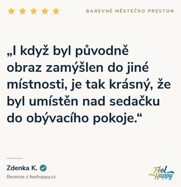 Obraz na plátně - Barevné městečko Preston FeelHappy.cz Rozměr obrazu (Šířka x Výška): 120 x 40 cm