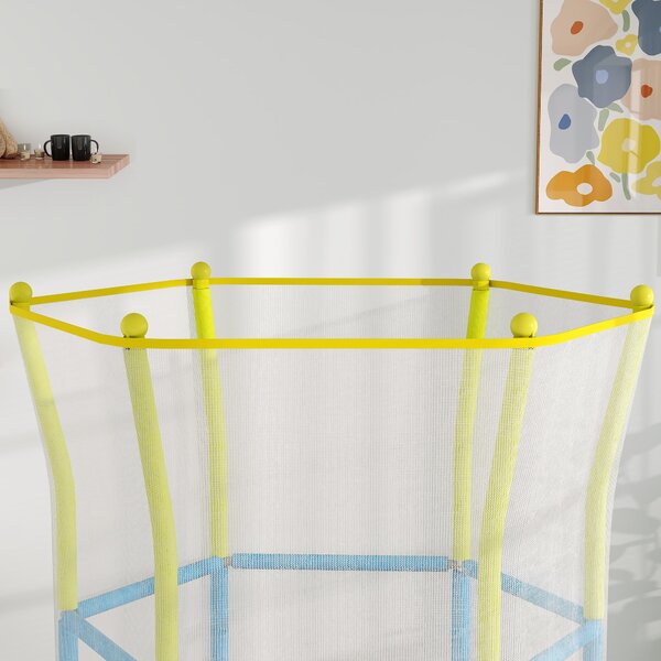 Dětský trampolína AIYAPLAY Ø140x190 cm pro děti ve věku 3-6 let se síťkou a měkčenými tyčemi, nosnost 45 kg, pro vnitřní použití, vícebarevný | Aosom