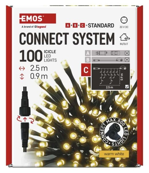 EMOS Standard LED spojovací vánoční řetěz – rampouchy, 2,5 m, venkovní, teplá bílá