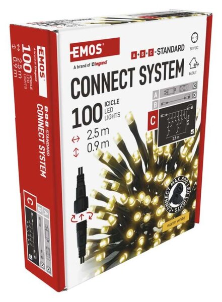 EMOS Standard LED spojovací vánoční řetěz – rampouchy, 2,5 m, venkovní, teplá bílá