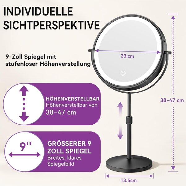 9palcové osvětlené zrcadlo na líčení se zvětšením – 30x, oboustranné