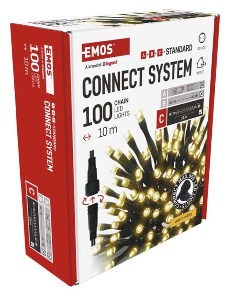 EMOS Standard LED spojovací vánoční řetěz, 10 m, venkovní i vnitřní, teplá bílá