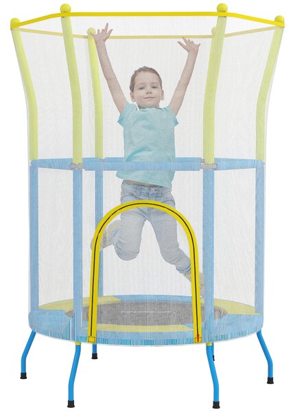 Dětský trampolína AIYAPLAY Ø140x190 cm pro děti ve věku 3-6 let se síťkou a měkčenými tyčemi, nosnost 45 kg, pro vnitřní použití, vícebarevný | Aosom