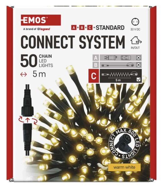 EMOS Standard LED spojovací vánoční řetěz, 5 m, venkovní i vnitřní, teplá bílá