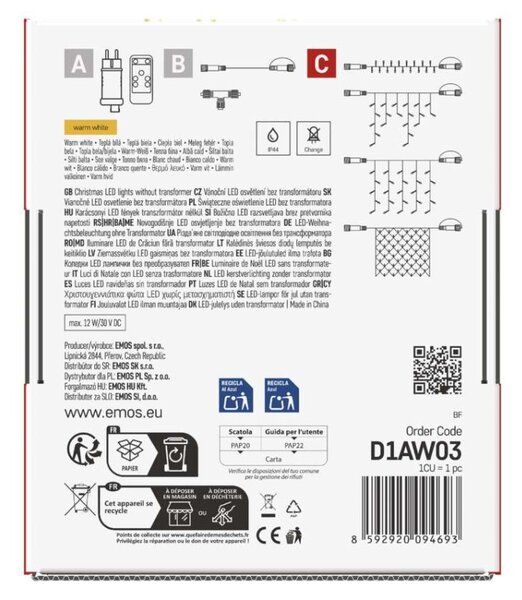 EMOS Standard LED spojovací vánoční řetěz, 10 m, venkovní i vnitřní, teplá bílá