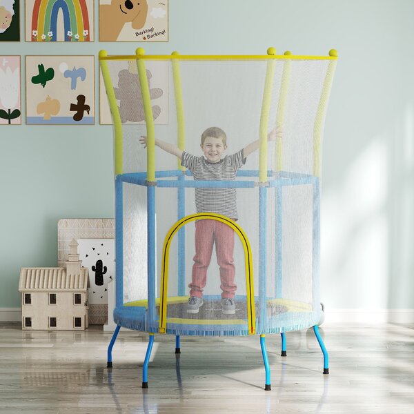 Dětský trampolína AIYAPLAY Ø140x190 cm pro děti ve věku 3-6 let se síťkou a měkčenými tyčemi, nosnost 45 kg, pro vnitřní použití, vícebarevný | Aosom