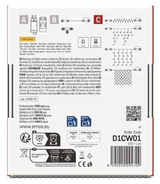 EMOS Standard LED spojovací vánoční řetěz – rampouchy, 2,5 m, venkovní, teplá bílá
