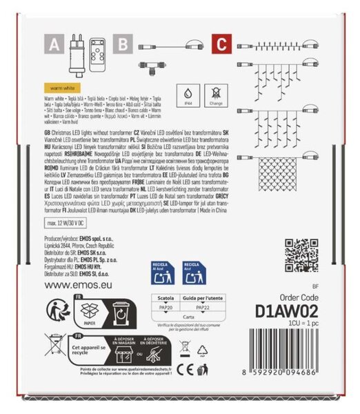 EMOS Standard LED spojovací vánoční řetěz, 5 m, venkovní i vnitřní, teplá bílá