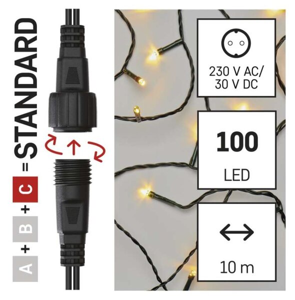 EMOS Standard LED spojovací vánoční řetěz, 10 m, venkovní i vnitřní, teplá bílá
