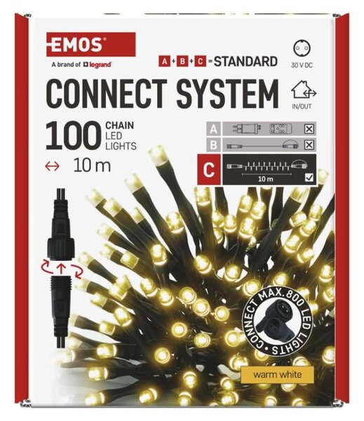 EMOS Standard LED spojovací vánoční řetěz, 10 m, venkovní i vnitřní, teplá bílá