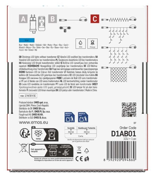 EMOS Standard LED spojovací vánoční řetěz, 10 m, venkovní i vnitřní, modrá