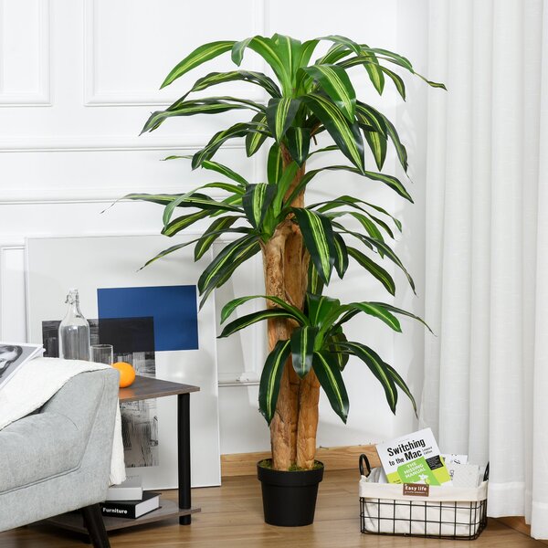 Umělá Dracaena Outsunny 160 cm s květináčem - Umělá rostlina s 66 mechem pokrytými listy pro zahradu, balkon, kancelář nebo obývací pokoj Ø20x160 cm Z