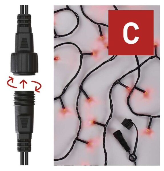 EMOS Standard LED spojovací vánoční řetěz, 10 m, venkovní i vnitřní, červená