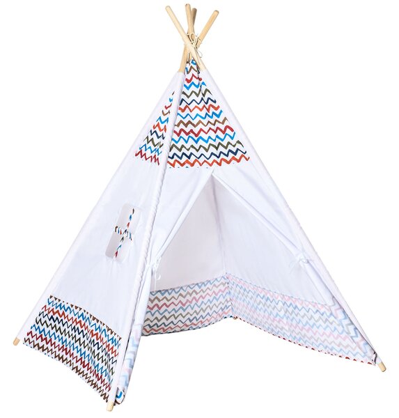 HOMCOM Dětský Teepee Stan pro děti od 3 let - Přenosný Dřevěný Tipi s Okénkem pro Vnitřní a Venkovní Použití 120x120x155 cm Bílý | Aosom
