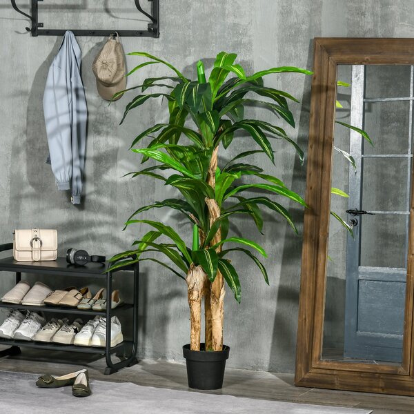 Umělá Dracaena Outsunny 160 cm s květináčem - Umělá rostlina s 66 mechem pokrytými listy pro zahradu, balkon, kancelář nebo obývací pokoj Ø20x160 cm Z