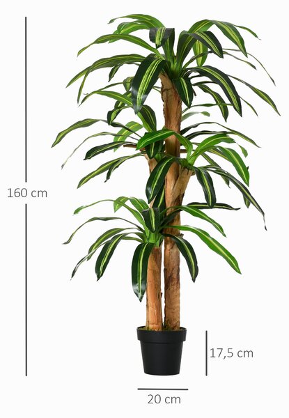 Umělá Dracaena Outsunny 160 cm s květináčem - Umělá rostlina s 66 mechem pokrytými listy pro zahradu, balkon, kancelář nebo obývací pokoj Ø20x160 cm Z