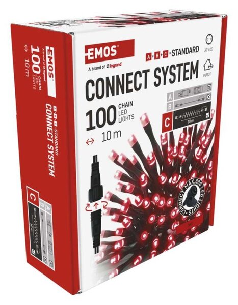 EMOS Standard LED spojovací vánoční řetěz, 10 m, venkovní i vnitřní, červená