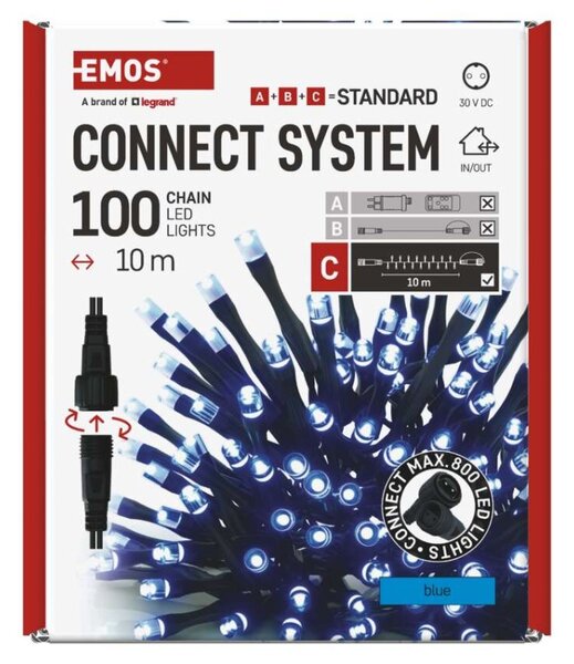 EMOS Standard LED spojovací vánoční řetěz, 10 m, venkovní i vnitřní, modrá