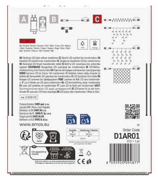 EMOS Standard LED spojovací vánoční řetěz, 10 m, venkovní i vnitřní, červená