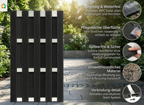 WPC plot CARMENO - 1x prvek, cca 180 x 90 cm - černý