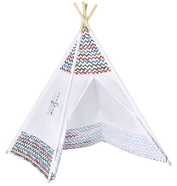 HOMCOM Dětský Teepee Stan pro děti od 3 let - Přenosný Dřevěný Tipi s Okénkem pro Vnitřní a Venkovní Použití 120x120x155 cm Bílý | Aosom