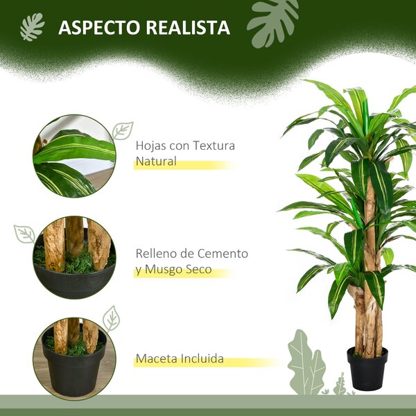 Umělá Dracaena Outsunny 160 cm s květináčem - Umělá rostlina s 66 mechem pokrytými listy pro zahradu, balkon, kancelář nebo obývací pokoj Ø20x160 cm Z