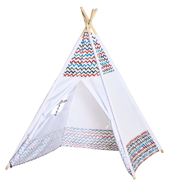 HOMCOM Dětský Teepee Stan pro děti od 3 let - Přenosný Dřevěný Tipi s Okénkem pro Vnitřní a Venkovní Použití 120x120x155 cm Bílý | Aosom