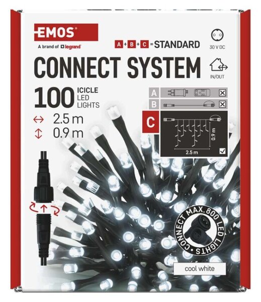 EMOS Standard LED spojovací vánoční řetěz – rampouchy, 2,5 m, venkovní, studená bílá