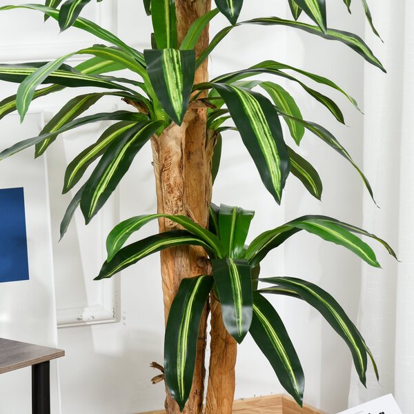 Umělá Dracaena Outsunny 160 cm s květináčem - Umělá rostlina s 66 mechem pokrytými listy pro zahradu, balkon, kancelář nebo obývací pokoj Ø20x160 cm Z