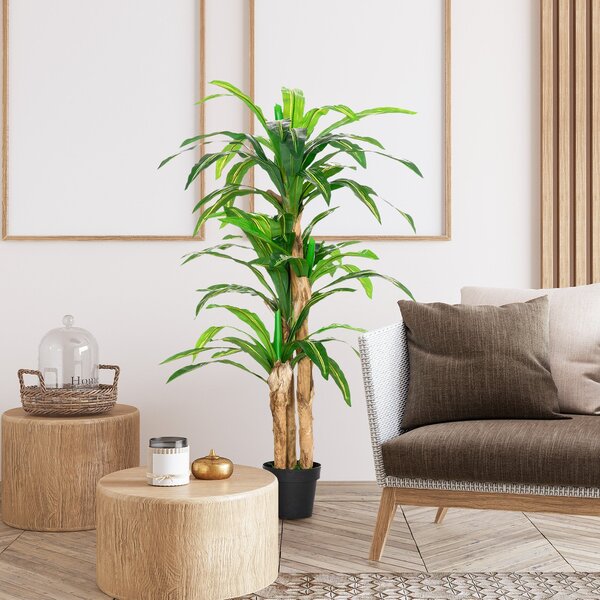 Umělá Dracaena Outsunny 160 cm s květináčem - Umělá rostlina s 66 mechem pokrytými listy pro zahradu, balkon, kancelář nebo obývací pokoj Ø20x160 cm Z