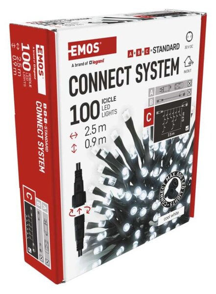 EMOS Standard LED spojovací vánoční řetěz – rampouchy, 2,5 m, venkovní, studená bílá