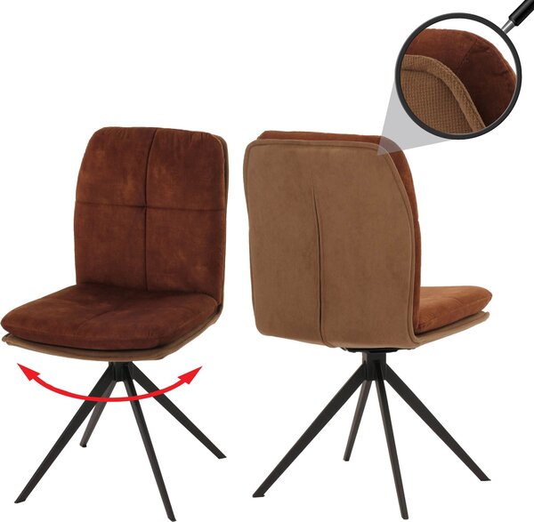 Sada 2 jídelních židlí HWC-M68, kuchyňská židle křeslo, otočná automatická poloha, kov tkanina/textil hnědá