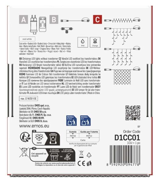 EMOS Standard LED spojovací vánoční řetěz – rampouchy, 2,5 m, venkovní, studená bílá