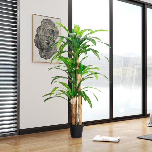 Umělá Dracaena Outsunny 160 cm s květináčem - Umělá rostlina s 66 mechem pokrytými listy pro zahradu, balkon, kancelář nebo obývací pokoj Ø20x160 cm Z