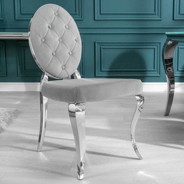 Riess-ambiente Elegantní židle MODERN BAROCK ušlechtile šedý samet s knoflíky nerezové nohy jídelní židle jídelní židle