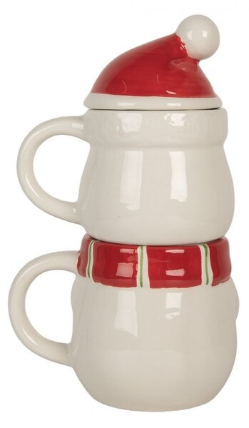 Keramický hrnek sněhulák s víčkem - 13*9*22 cm / 300 ml / 375 ml - Clayre & Eef