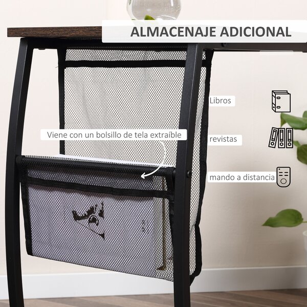 HOMCOM Postranní stolek pro pohovku a postel - Malý C-tvarovaný stolek se zásobní kapsou v industriálním stylu 53x35x64,5 cm Rustikální hnědá | Aosom