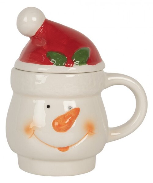 Keramický hrnek sněhulák s víčkem - 13*9*22 cm / 300 ml / 375 ml - Clayre & Eef