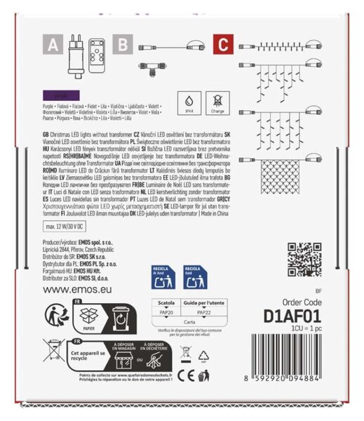 EMOS Standard LED spojovací vánoční řetěz, 10 m, venkovní i vnitřní, fialová