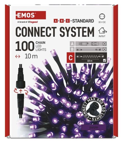 EMOS Standard LED spojovací vánoční řetěz, 10 m, venkovní i vnitřní, fialová