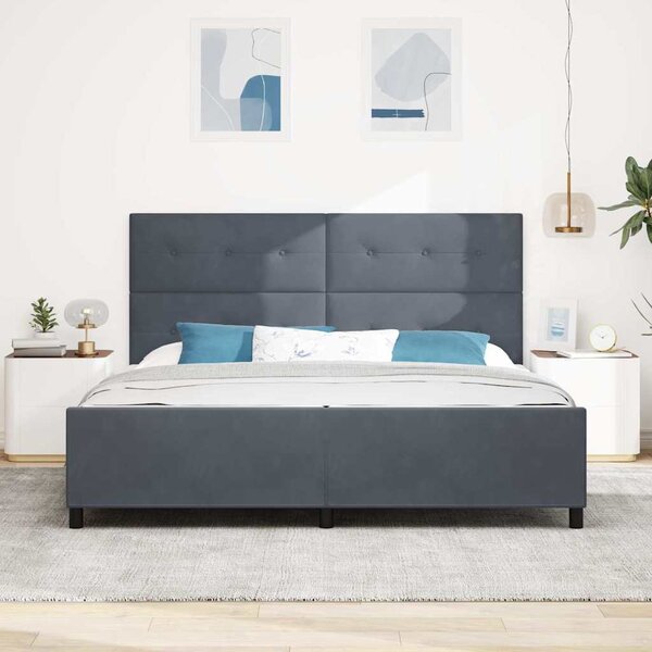 Postel s boxspringem s čelo Tmavě šedá 200 x 200 cm samet 3344964