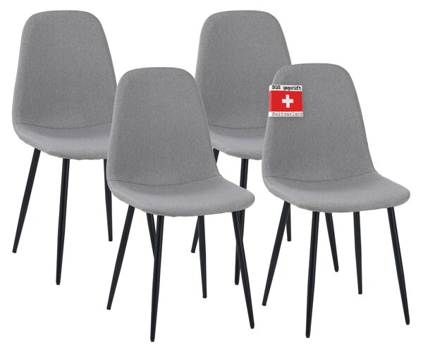 Jídelní židle Albatros BARI s látkovým potahem, sada 4 židlí v šedé barvě, stylový vintage design, nosnost 110 kg, čalouněná židle - moderní kuchyňská židle