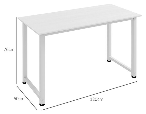 HOMCOM Moderní Psací Stůl se Skleněným Rámem a Nastavitelnými Nohy pro Kancelář a Domácnost 120x60x76 cm Bílý | Aosom