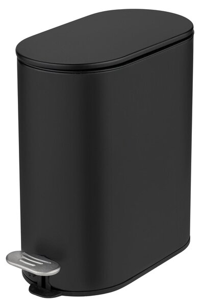 WENKO Kosmetický koš Mod Collungo Koš s pedálem 5 l Automatické zavírání Tiché zavírání Kov Ocel Pro koupelnu Černý 14 x 28,5 x 29,5 cm Matný S vnitřním košem